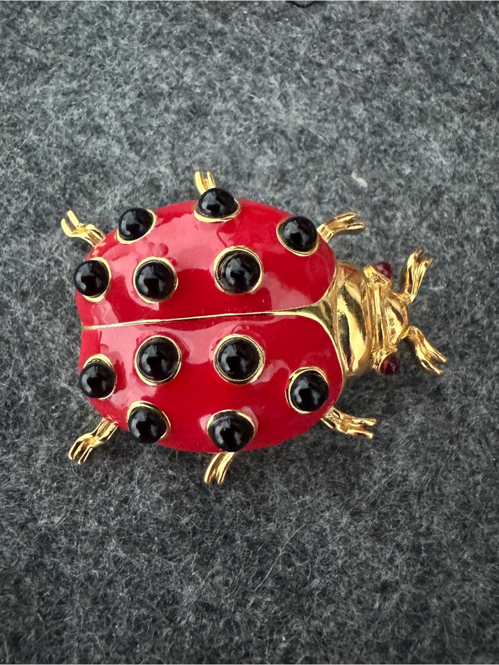 Vintage TRIFARI Insect Ladybug
Beetle Bug Brooch Red Enamel
Black Lucite Spots - Picture 5 of 8